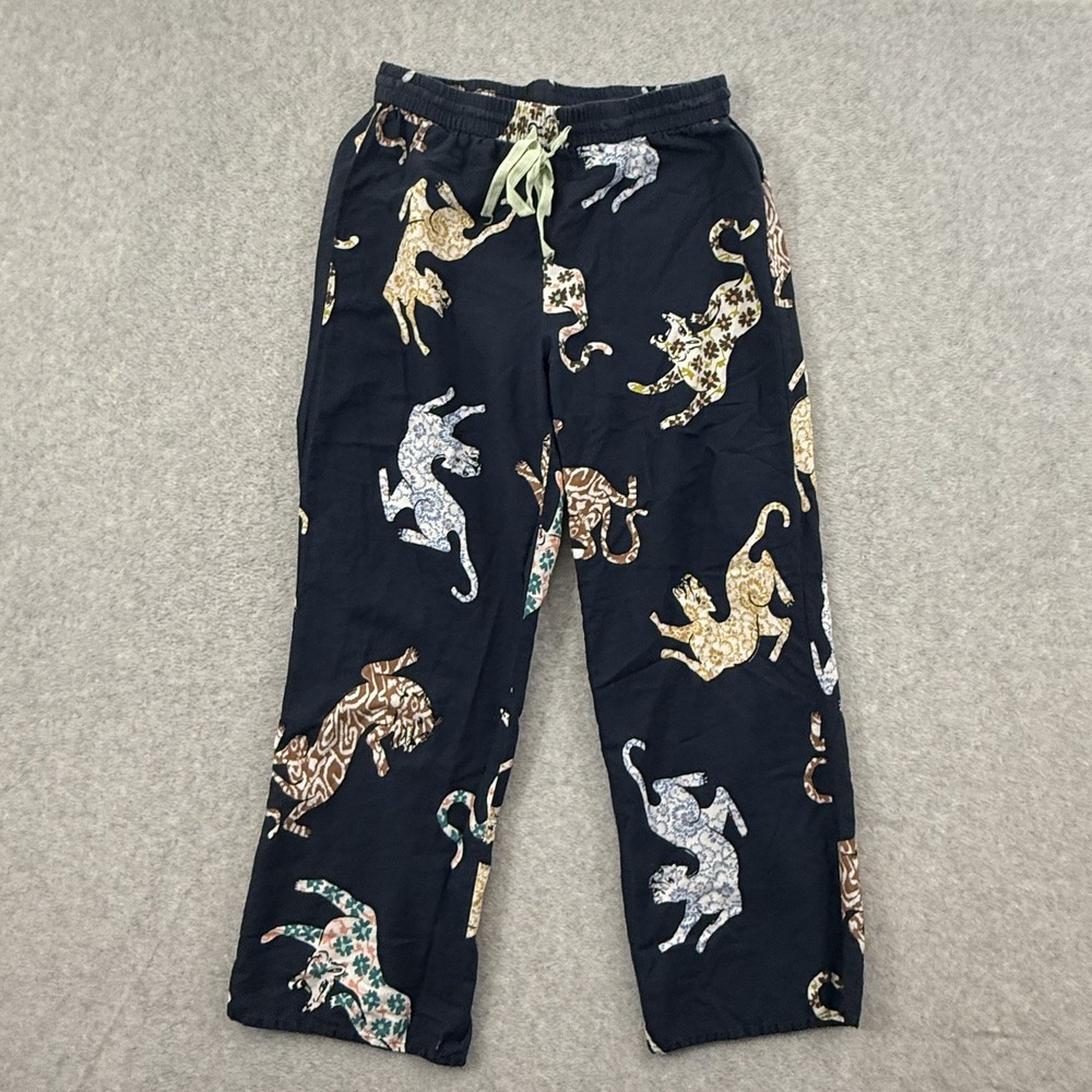 Anthropologie Flannel Pants Women's Medium Blue Tiger All over Print Wide Leg